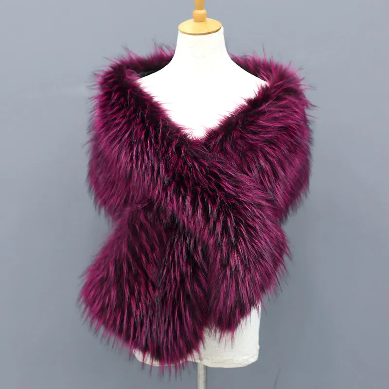 purple raccoon Женский широкий меховой шарф Blinger из искусственного меха с воротником из искусственного лисьего меха, шаль из меха енота, зимняя женская мода, большие накидки - Цвет: purple raccoon