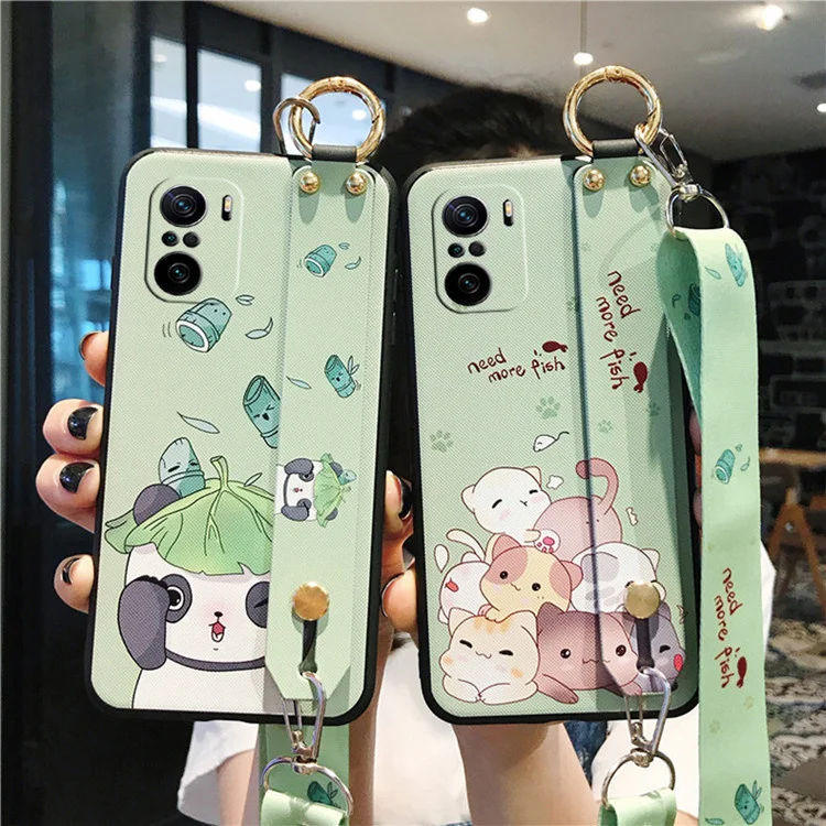 

Suitable for red rice k40pro mobile phone case cartoon color painting soft shell Xiaomi 11 wrist with bracket and messenger rope