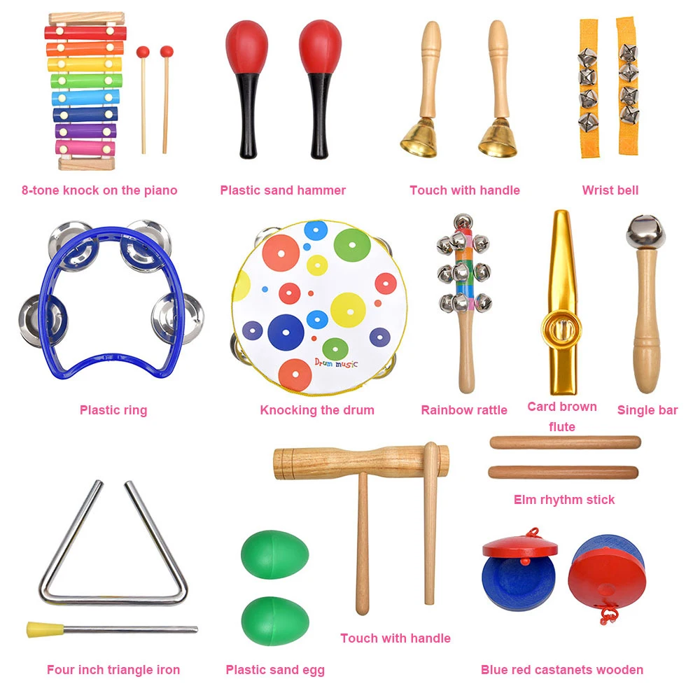 

20pcs Percussion Musical Instruments Set for Toddler with Carry Bag Educational Toys Rhythm Band Set Wooden Rattles Kids Gifts