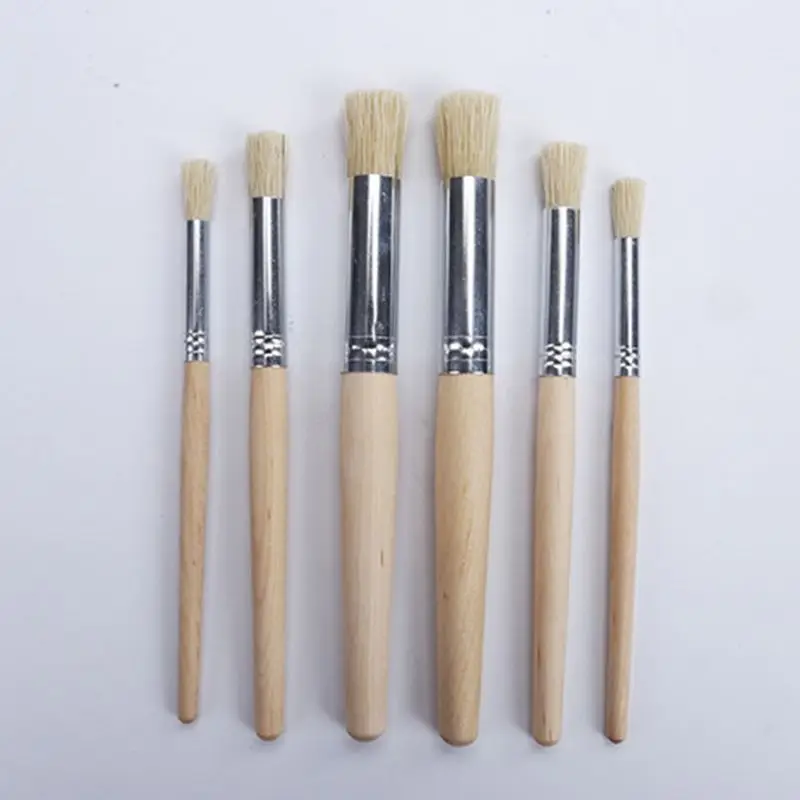 

6pcs/set Watercolor Acrylic Painting Stencil Brush Different Size Wooden Handle