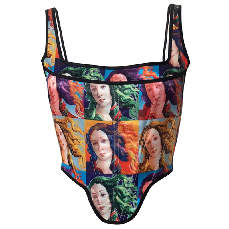 

Summer Sleeveless Backless Female Crop Tops Streetwears Patchwork Decoration