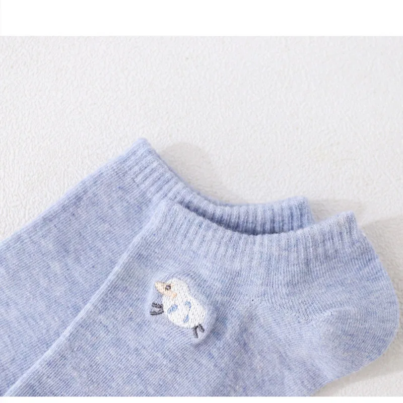 

Dreamlikelin Summer Female White Blue Striped Cotton Socks Cute Cartoon Sheep Embroidered Thin Short Socks