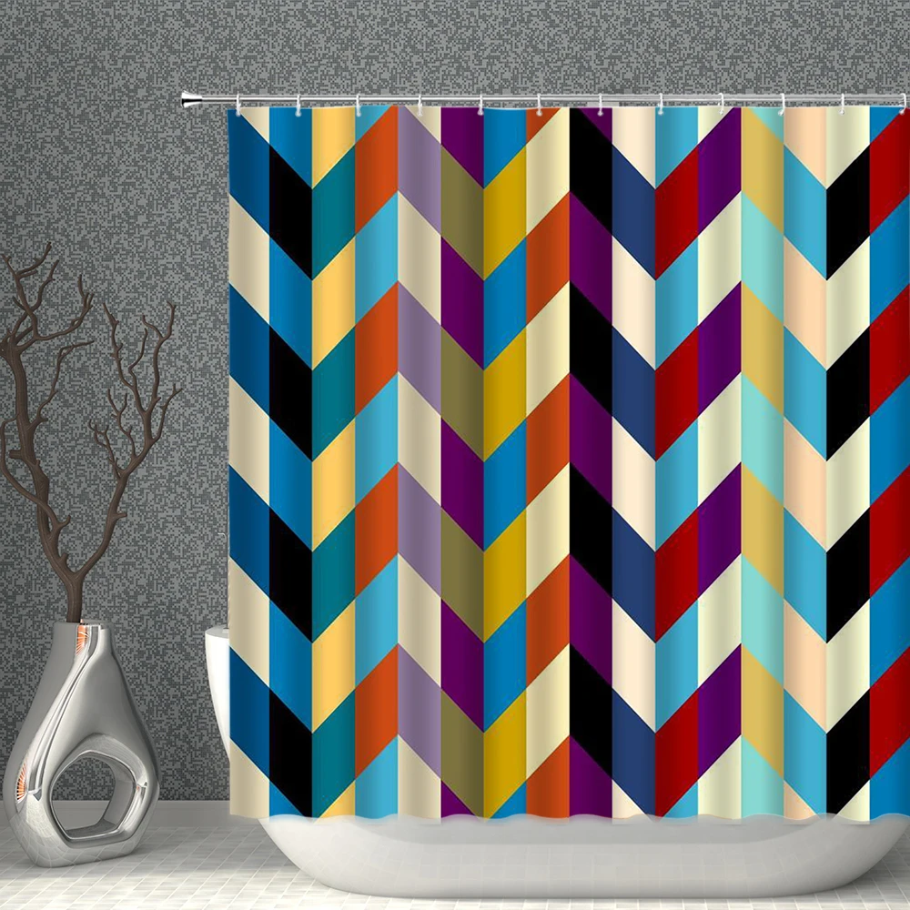 

Nordic Style Geometric Shower Curtain Striped Wave Bathroom Curtain Polyester Fabric Colorful Bath Decor For Bedroom With Hooks
