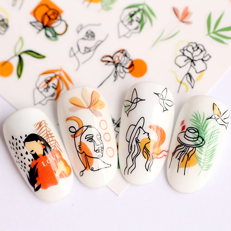 Наклейки для ногтей смешанные женские скетч-абстрактные изображения лица
