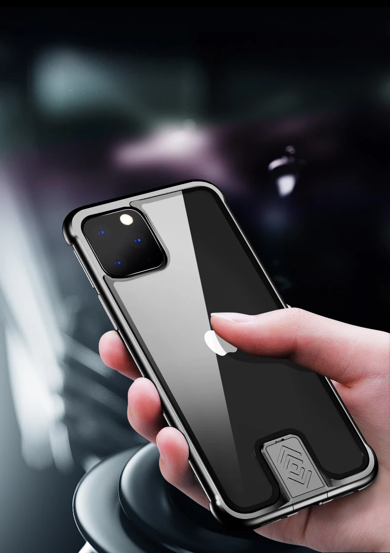 Для iPhone11 противоударный двухтактный металлический каркас задняя крышка из закаленного стекла чехол для iPhone 11pro Max чехол