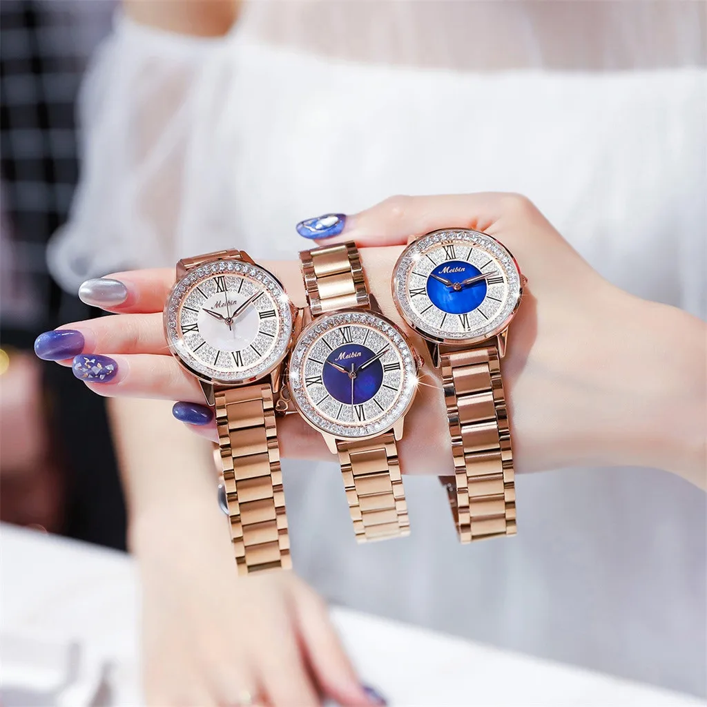 Модные женские часы инкрустированные бриллиантовым циферблатом кварцевые