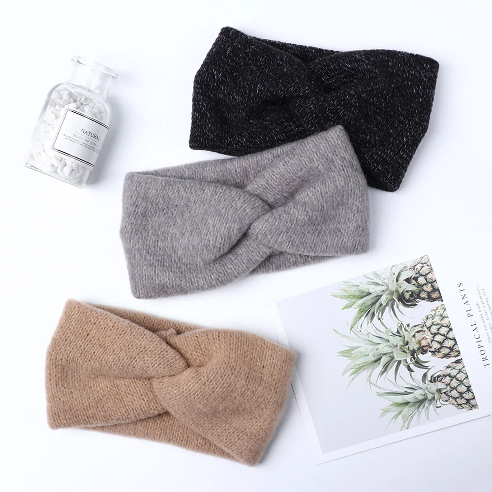 Модная женская вязаная повязка на голову с перекрестными узелками искусственная