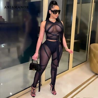 anjamanor sexy sheer mesh bandage two piece set crop top pants club summer outfits for women 2021 matching sets d35 cf22