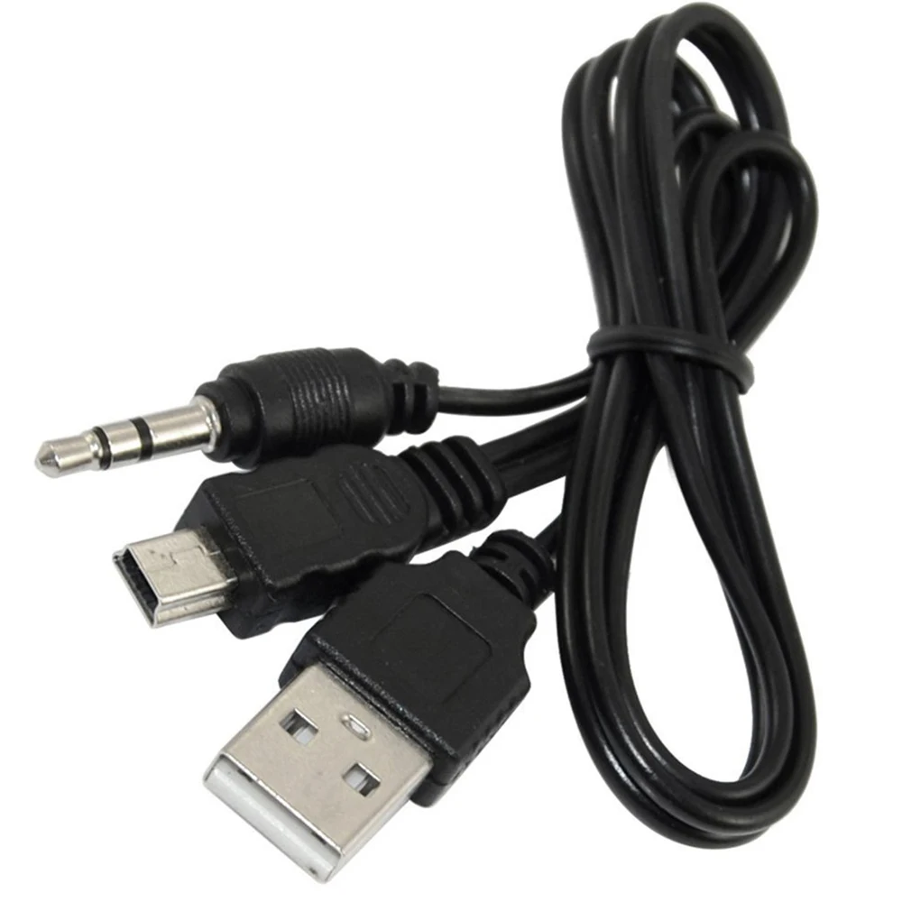 

Black USB2.0 A Male to Mini B Male + 3.5mm Audio AUX Adapter Charger Cable Cord 0.5m