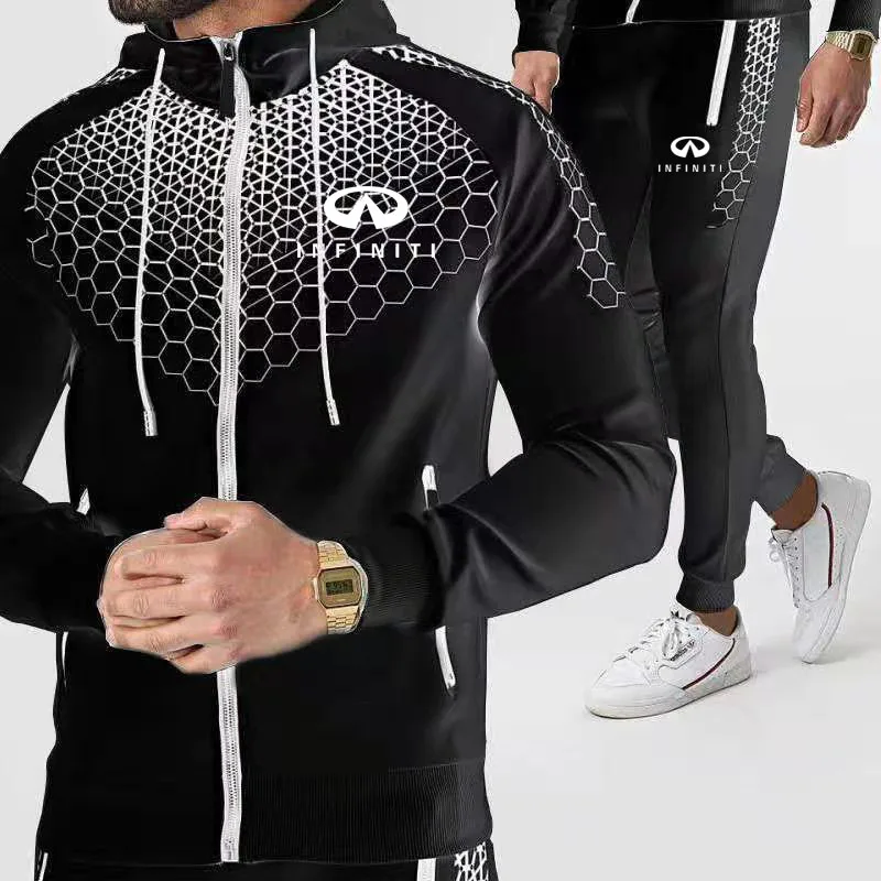 

2021new Infiniti logo Hot sale Gradient Hip-hop street men's sportswear + pants 2piece Fashion casual jogging jacket suit