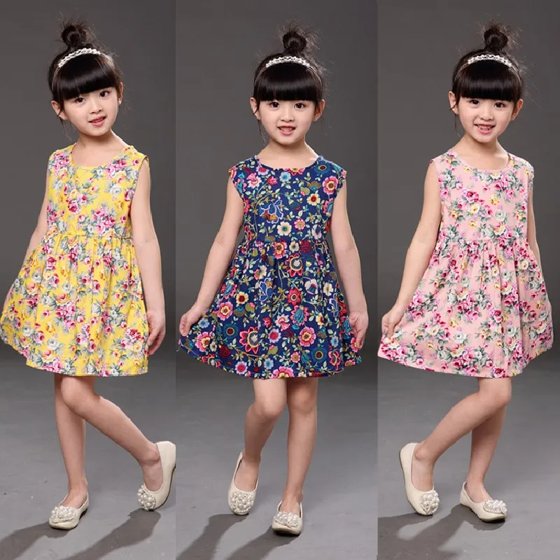 

1-3Y Toddler Cute Sleeveless Baby Girl Printed Birthday Gift Flower Princess Elegant Dress Kid Gown Infantile Clothes