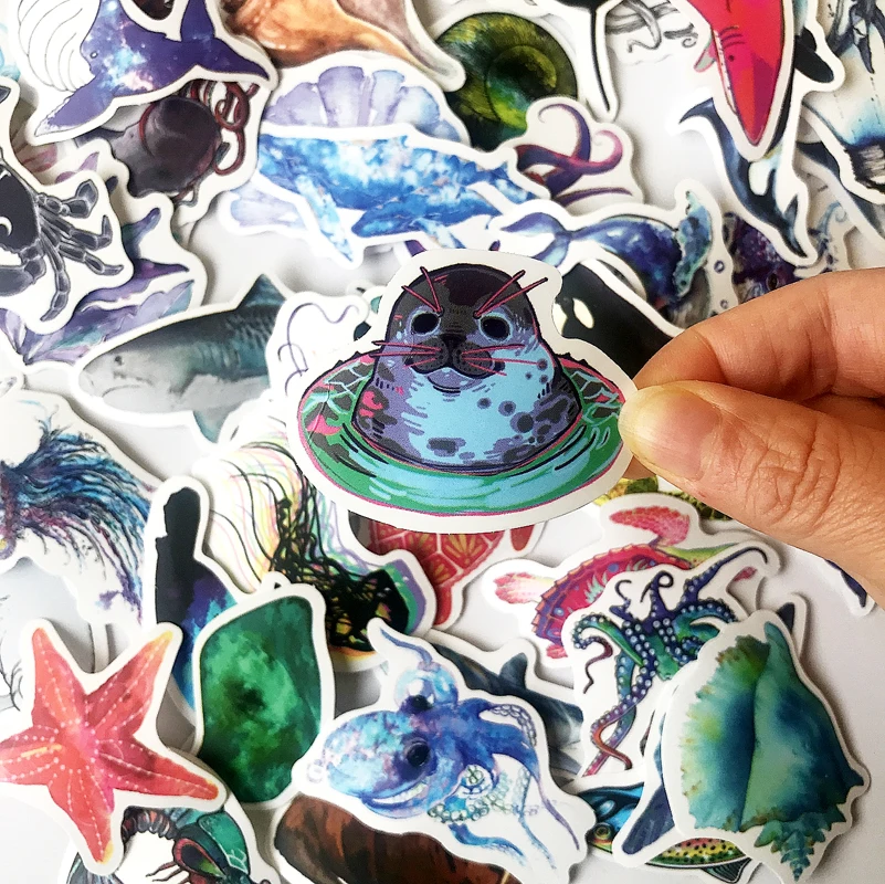 50PCS/Lot Ocean World Marine Animal Sea Fish Doodle Stickers For Laptop Fridge Bicycle Home Decoration Decals Waterproof Sticker |