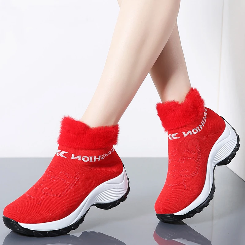 2019 г. зимние женские ботинки модная обувь на танкетке без шнуровки женская теплые