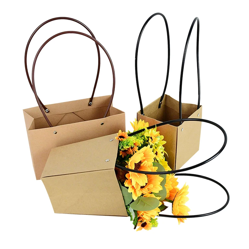 Portable Waterproof Paper Flower Box, Kraft Gift Bag, Handbag for Wedding Party Rose Packaging image 4