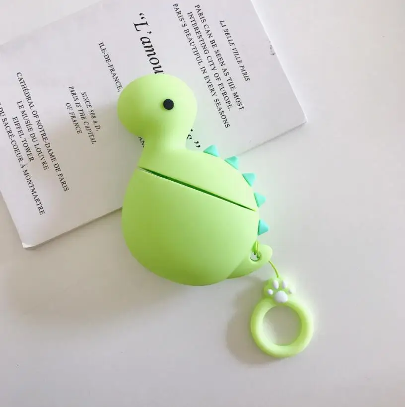 Green Grass Dragon 3D чехол для наушников s для AirPods 2 Чехол с милой рыбкой лососевой динозавром из мультфильма для Apple Air Pods защитный чехол для Earpods чехол для наушников - Цвет: Green Grass Dragon