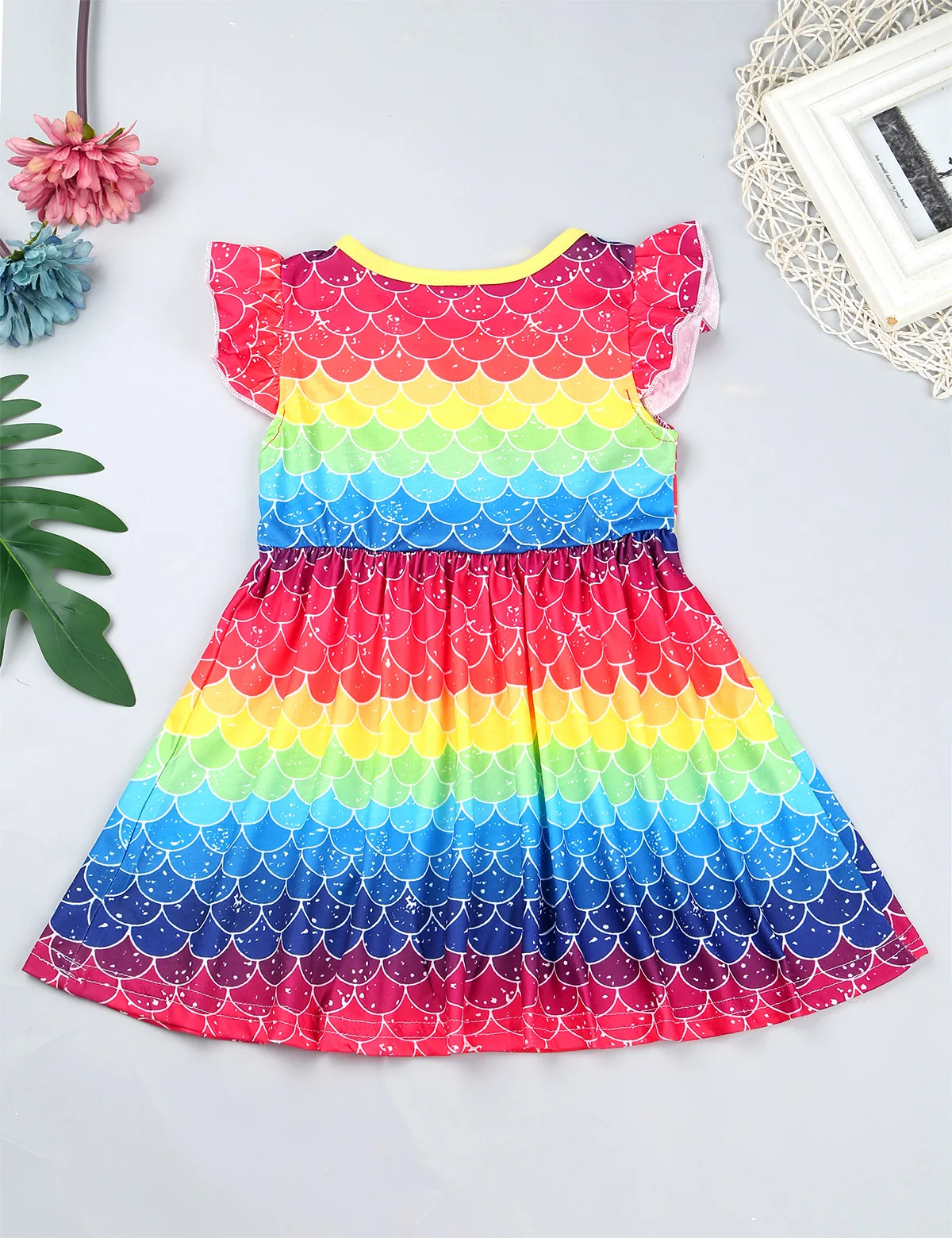 Летнее милое платье с рукавами-крылышками радужным принтом ночные рубашки для