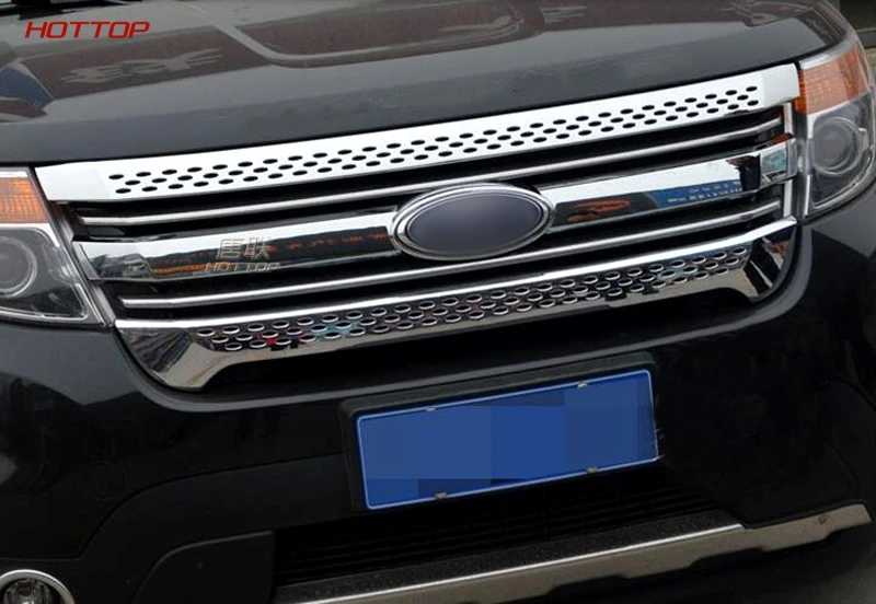 Для Ford Explorer 2011 2012 2013 ABS Хромированная передняя решетка Центр Гриль Крышка Накладка 3 шт./компл