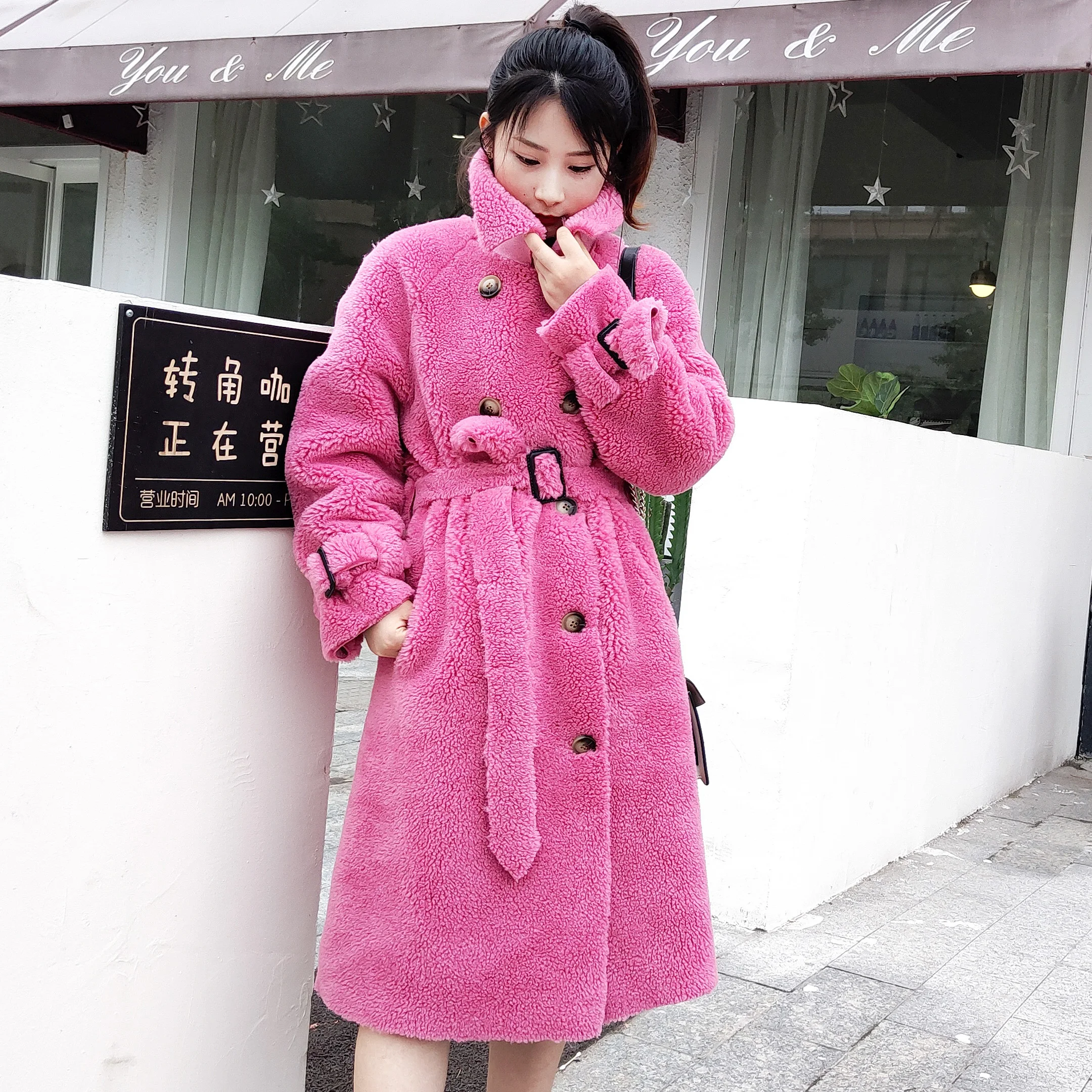 Размера плюс leioouna высшего качества искусственная шерстяная куртка с мехом