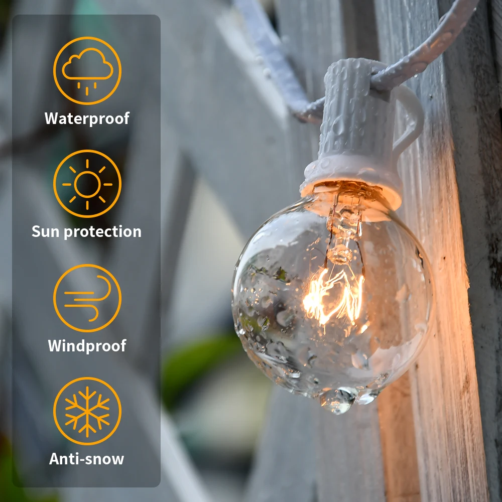 Гирлянда G40 с круглыми лампочками белый садосветильник шнурок в стиле ретро для