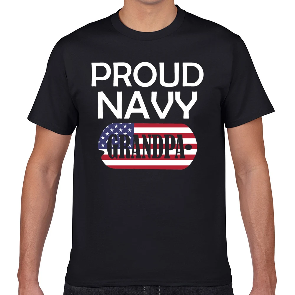 

Tops T Shirt Men proud navy grandpa Funny White Geek Custom Male Tshirt fa006