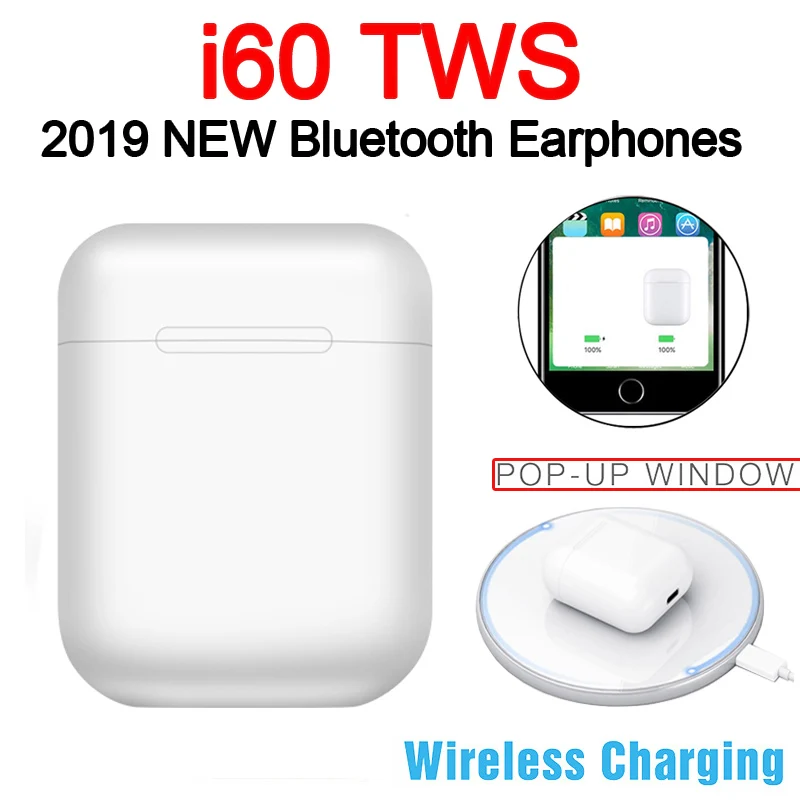 YHY2019 i60 TWS PK W1 чип LK-TE9 i30 i10 i12 Tws Беспроводные наушники с супер басами Bluetooth наушники 3D Touch control наушники i 60 - Цвет: Белый
