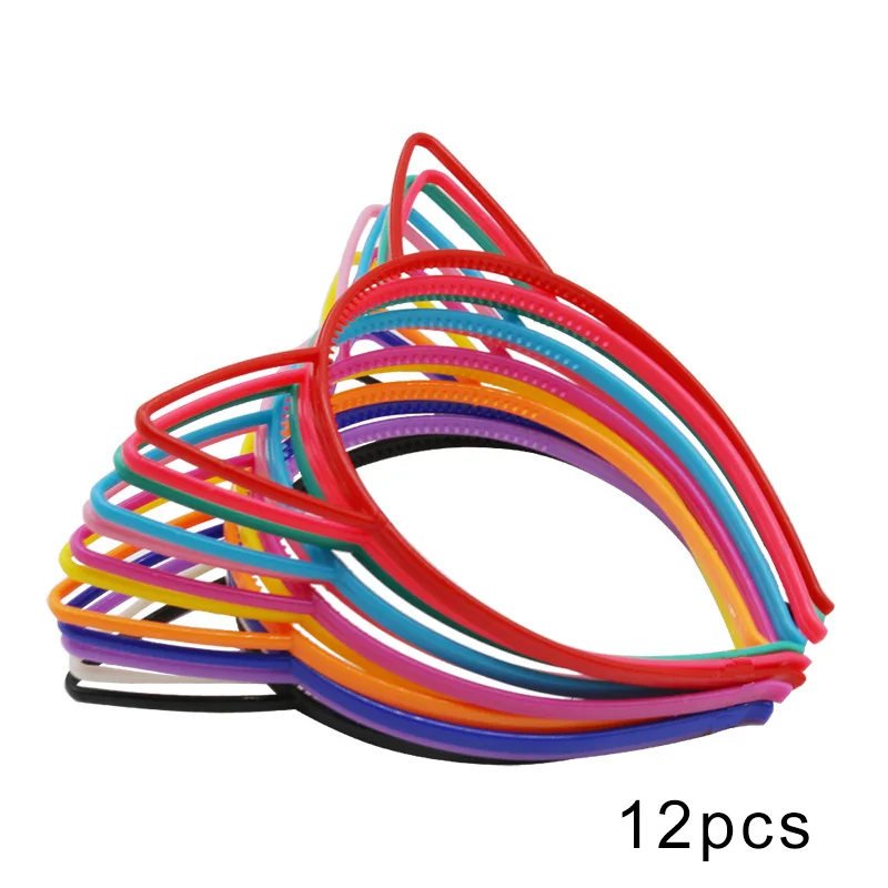 12pcs Cat-ears Повязка на голову в виде единорога, корона, кошачьи уши, бант, животное, милый обруч для волос для девочек, повязка на голову, Детские аксессуары для дня рождения, вечерние аксессуары, головные уборы - Цвет: 12pcs Cat-ears