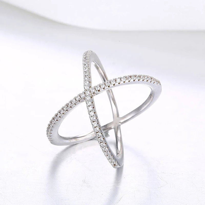 Модное кольцо в форме х для женщин с кристаллами серебристого цвета обручальные