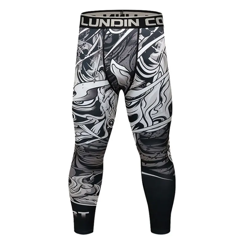 

2020 new men's fitness trousers digital printing stitching sports tights slim quick-drying running training pants