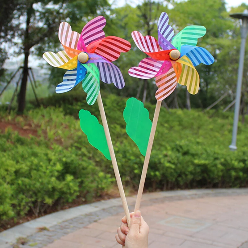 

1Pc Beautiful 24cm Wood Garden Yard Party Windmill Wind Spinner Ornament Decoration Kids Toys