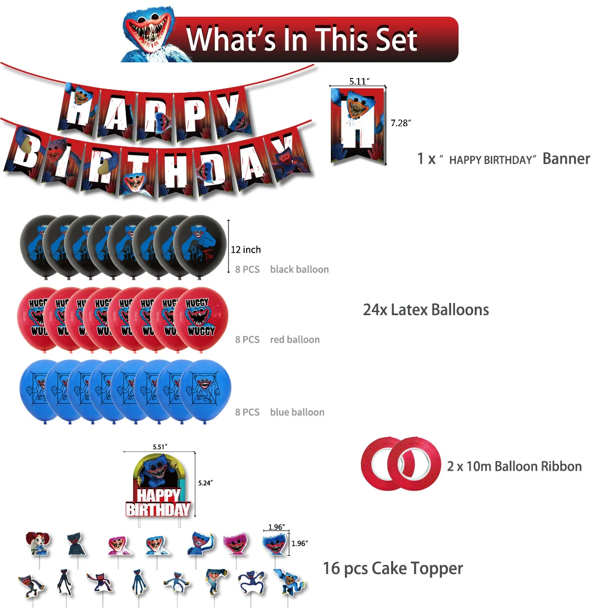Huggy Wuggy Balloons Poppy Playtime Game Party Decoration Set Anime Ballons Peluche Happy Birthday Banner Kids Cake Topper Toy | Дом и сад