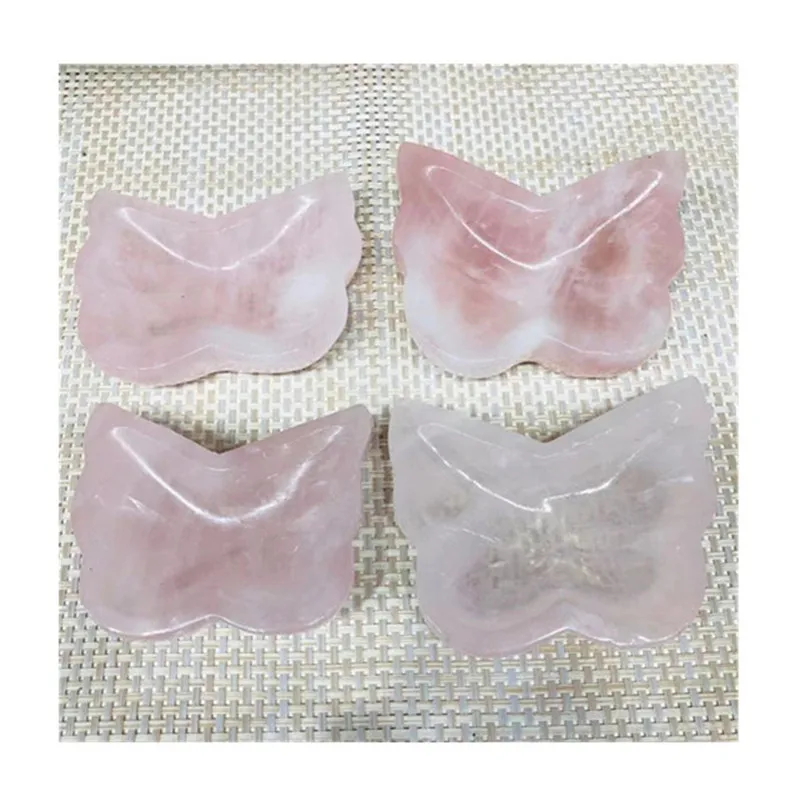 

Natural Carved Rose Quartz Butterfly Bowl Crystal Healing Stones For Decoration