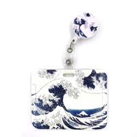 art painting kanagawa hokusai waves cute card cover clip lanyard retractable student nurse badge badge holder accessories