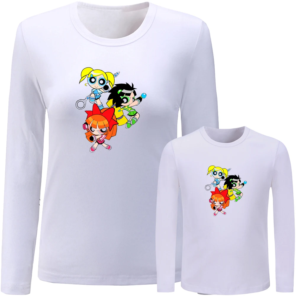 Одинаковые комплекты для семьи с рисунком из мультфильма Powerpuff девочек футболка