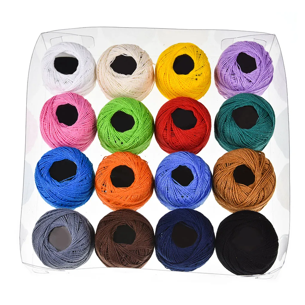 Ovillos de hilo de algod&oacute;n para ganchillo, punto de cruz, bordado a mano, 2 unidades, 16 colores-1
