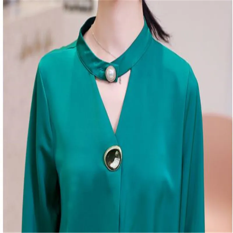 

Office Lady Blouses Long Sleeve 2020 Fashion Spring Short Tops Women Slim V-Neck Elegant Solid Color Shirts Blusa Feminina H348