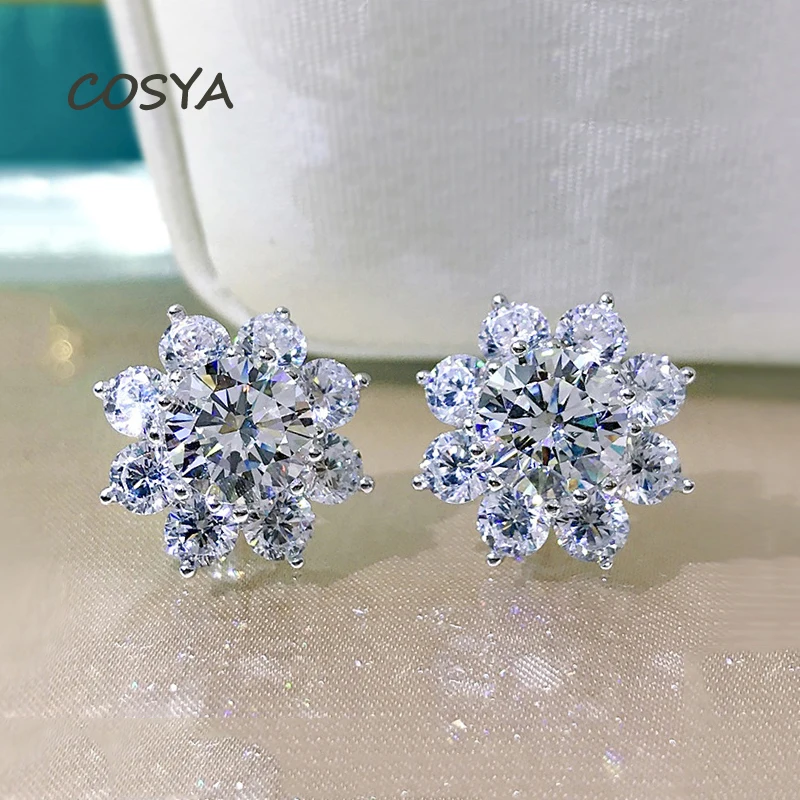 

COSYA 100% 925 Sterling Silver High Carbon Diamond Flower Stud Earrings For Women Sparkling Wedding Fine Jewelry Wholesale Gift