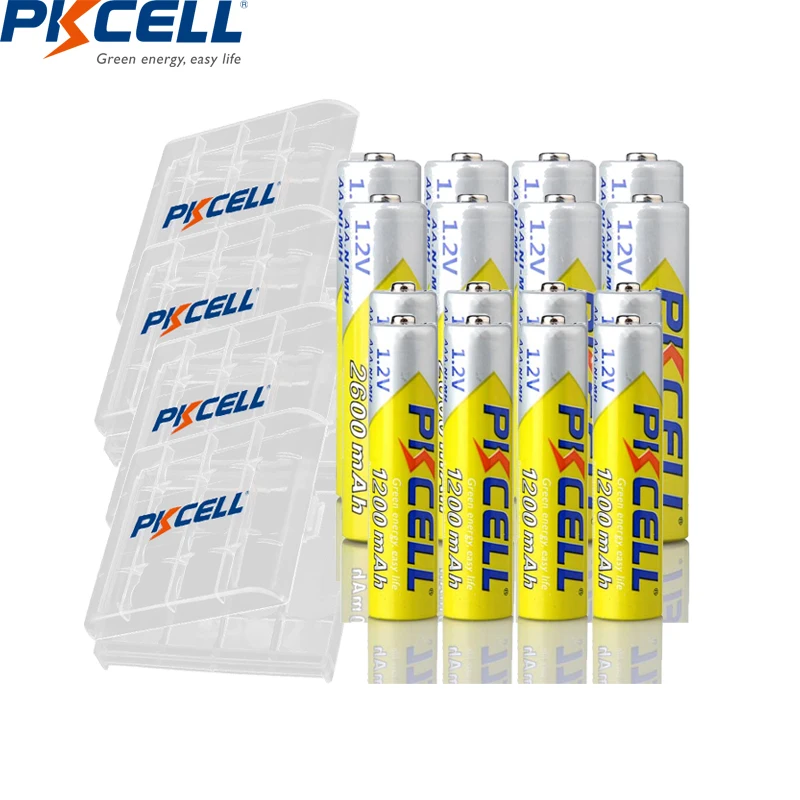 

PKCELL 8pcs AA 2600mah NI-MH Batteries + 8pcs AAA 1200mAh battery1.2V NIMH Rechargeable batteries+4pcs Battery Holder Case