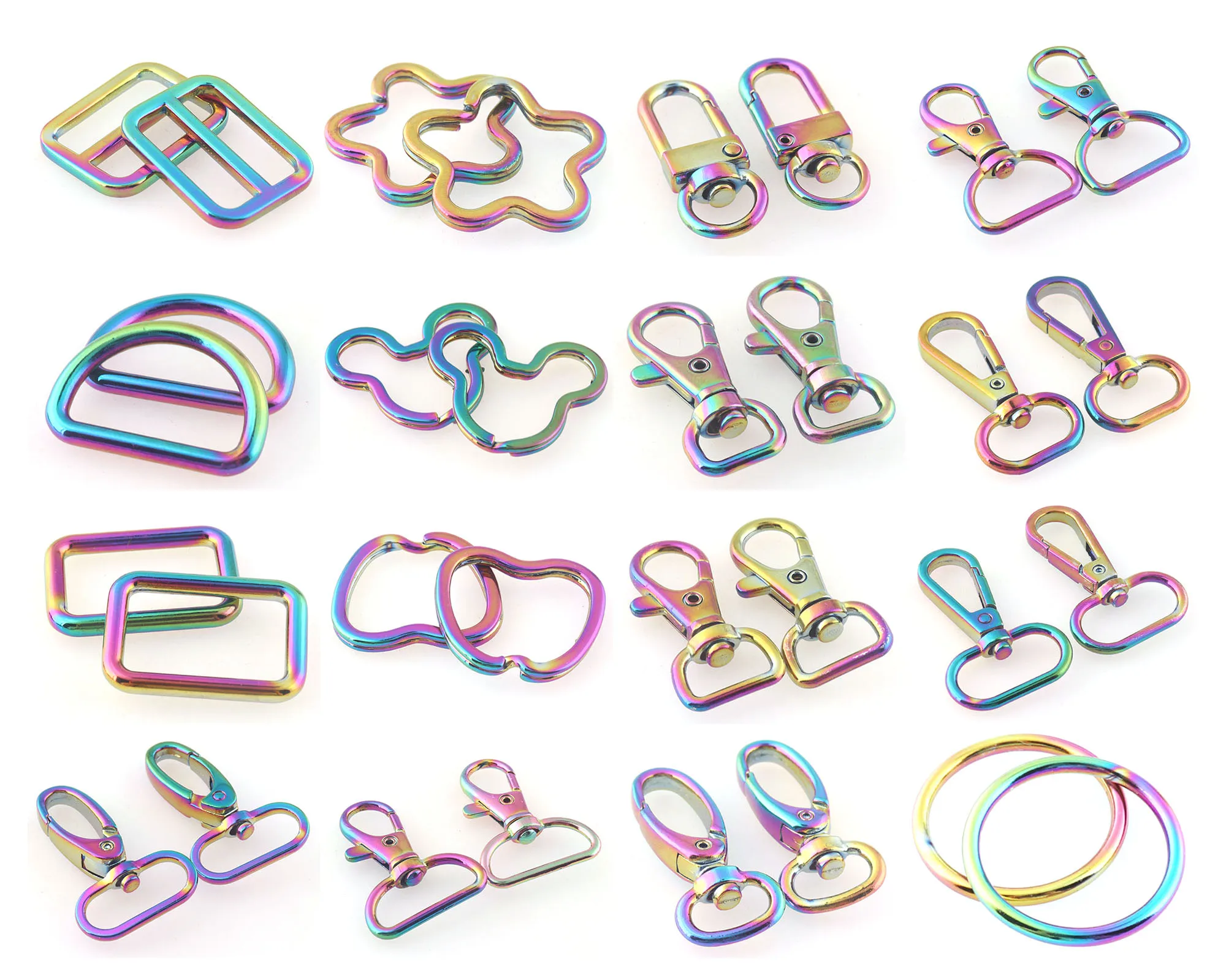 

25MM D Rings Buckles Rainbow O Rings Slide Buckles Lobster Swivel Clasps Split Key Rings for leather key chain Webbing Bag Strap