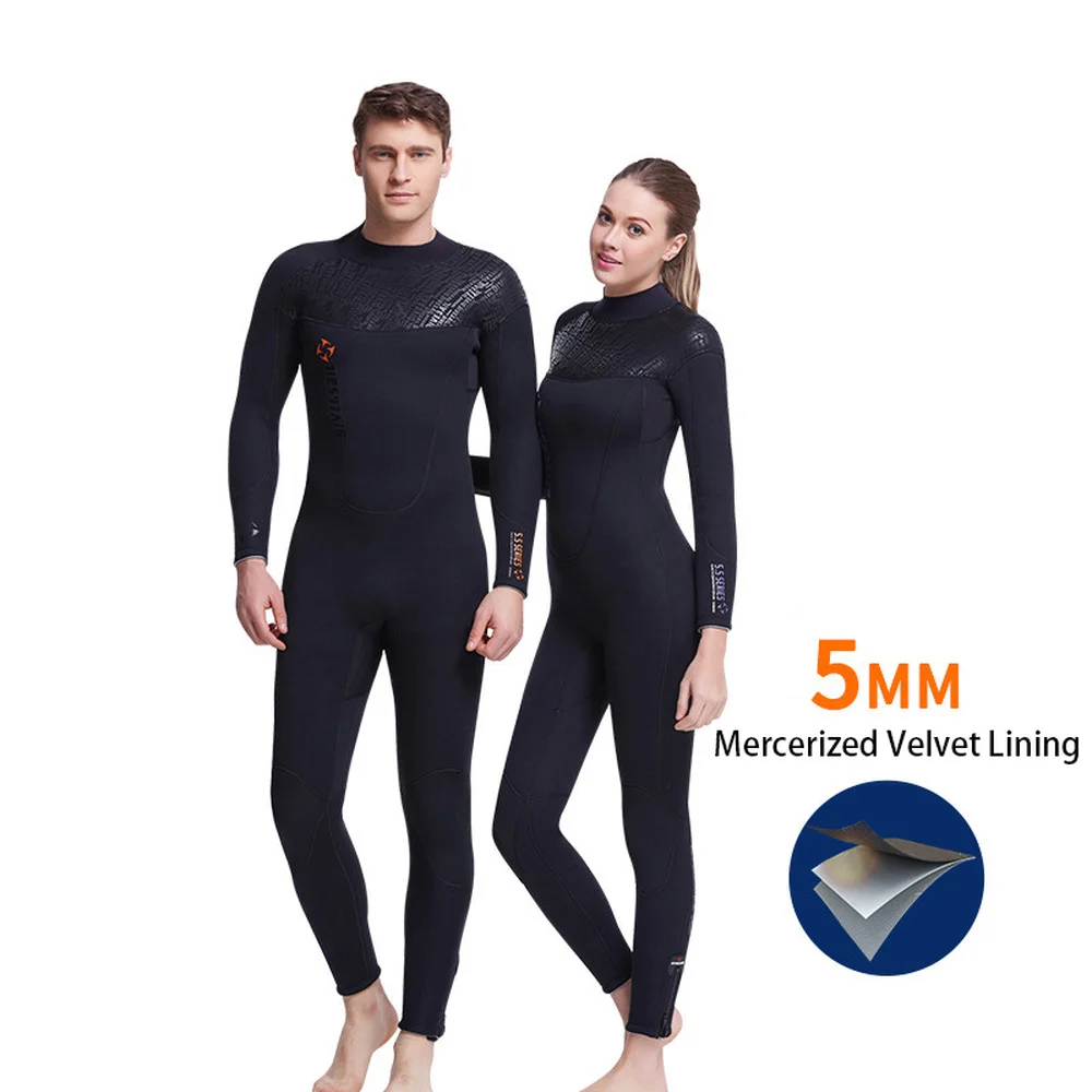 

5MM Outdoor Male and Female One-piece Long-sleeved Wetsuit Black SBR Neoprene Material Winter Warm Snorkeling Surfing Suit