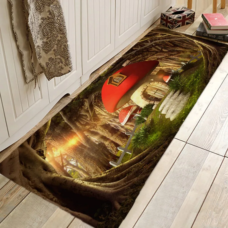 

Живописный дверной коврик в виде леса, психоделический ковер для кухни, спальни, гостиной, коридора, ванной, нескользящий напольный коврик