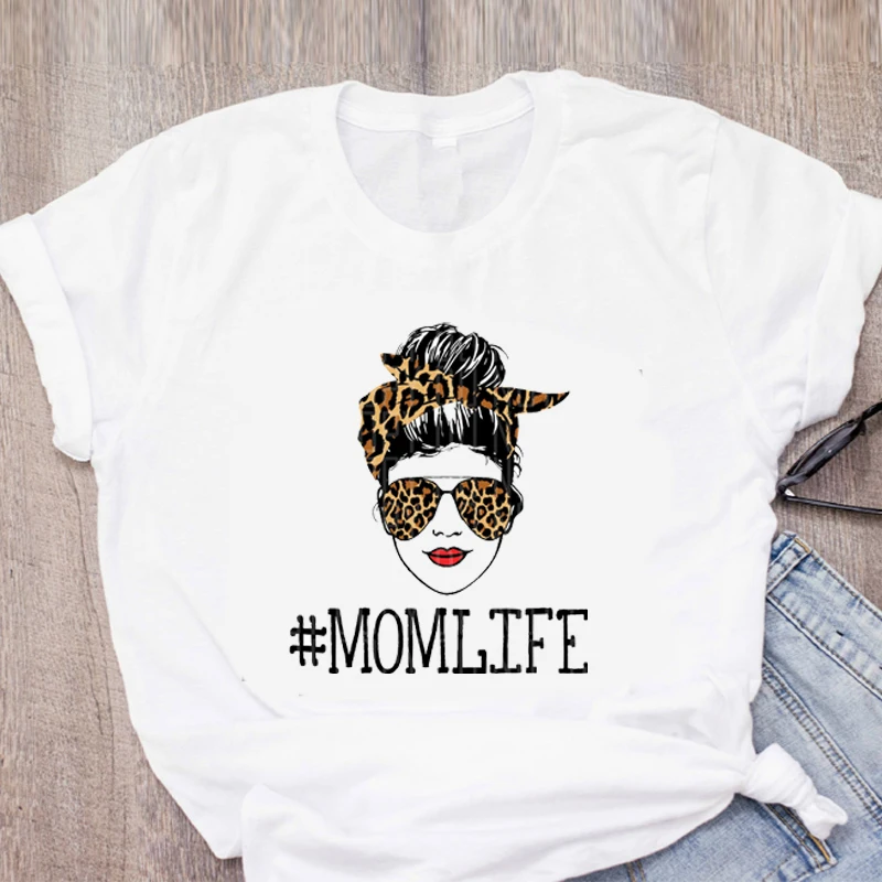 Korean Fashion Manga Women's Tops 2021 Anime Basic Mom Kawaii Graphic T-Shirts Cartoon Leopard Print Kpop For Women | Женская одежда