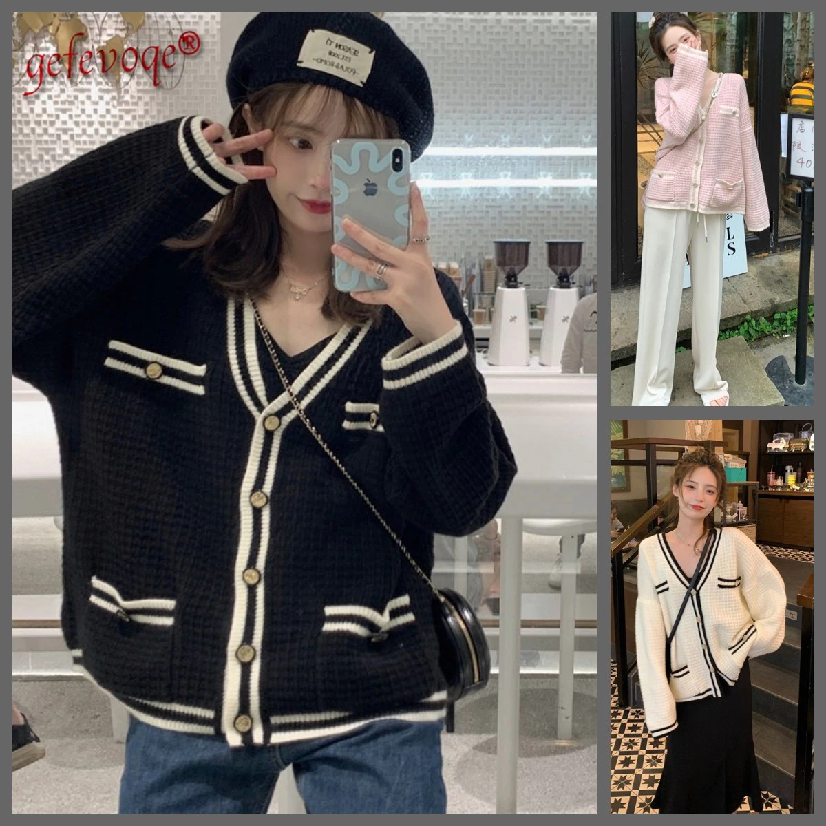 

Женский трикотажный кардиган с V-образным вырезом, повседневный жакет в Корейском стиле для ранней осени и зимы, 2021