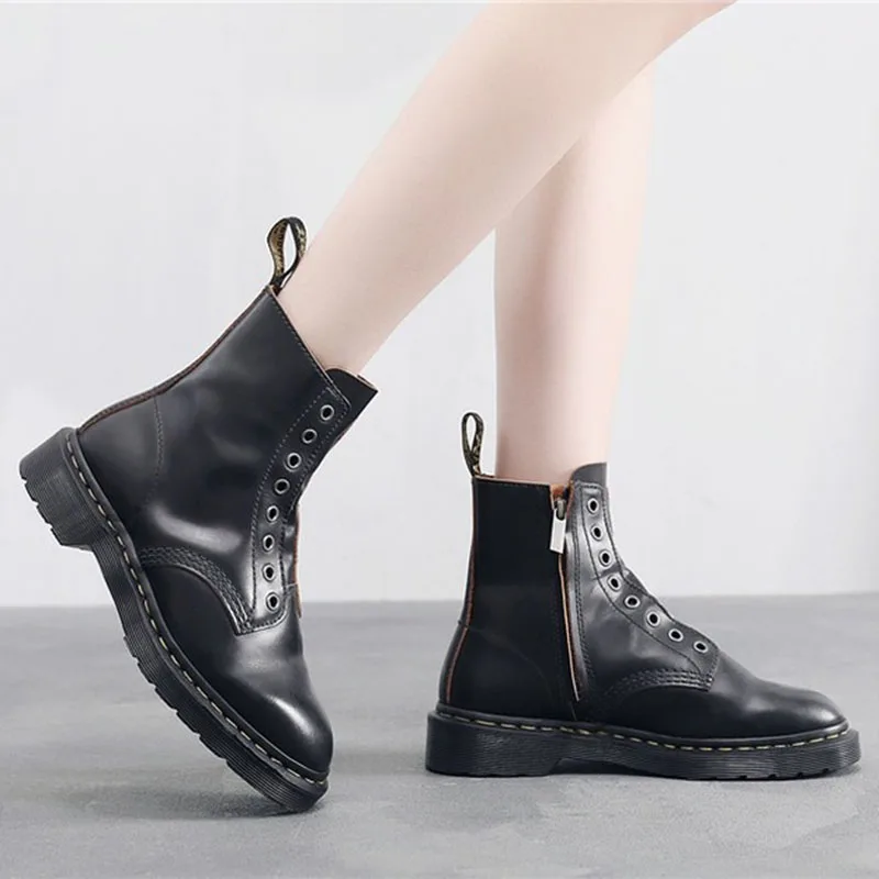 

Martin boots women's high quality Genuine Leather short boots 2020 autumn winter new British style zipper army boots woman shoes