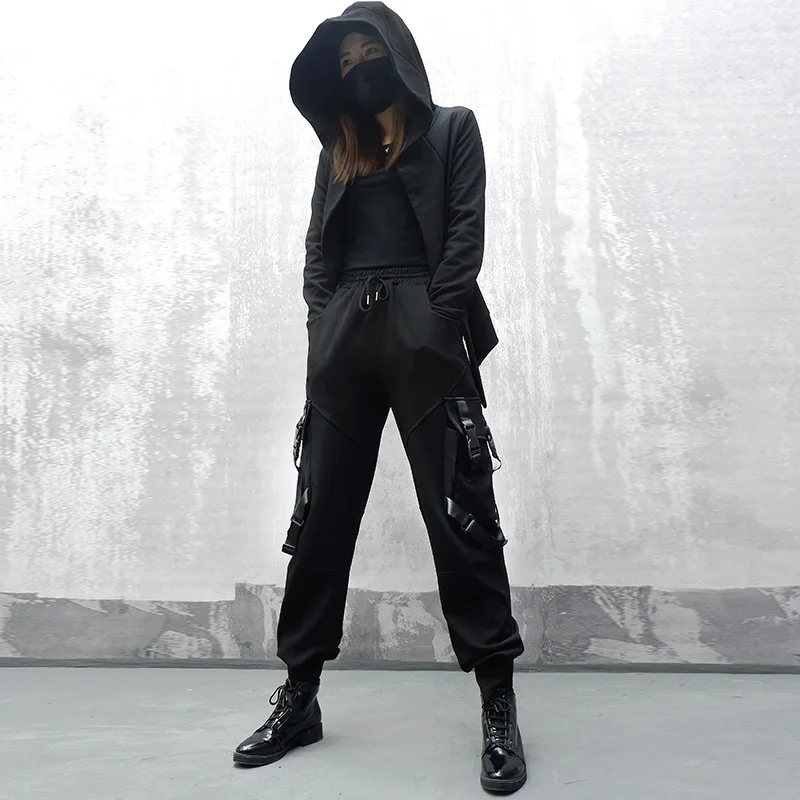 

2021 Весна бег брюки для девочек повседневные Пары низкопосаженых брюк, черные длинные Pantalon дамские шаровары с эластичной резинкой на талии; ...