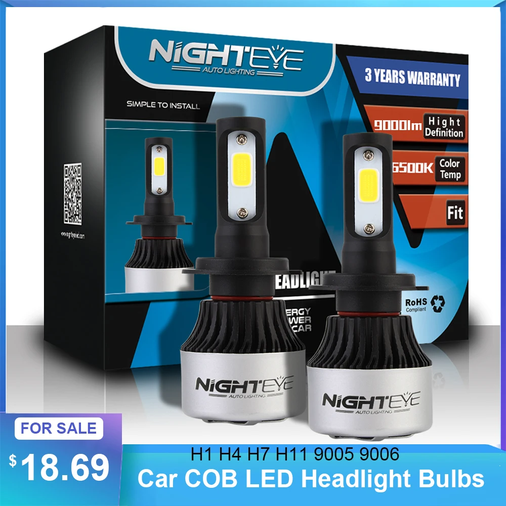 2 шт. Nighteye LED H1 H4 H7 H11 9005 9006 противотуманные фары led 72W для автомобиля 9000LM 6500K COB