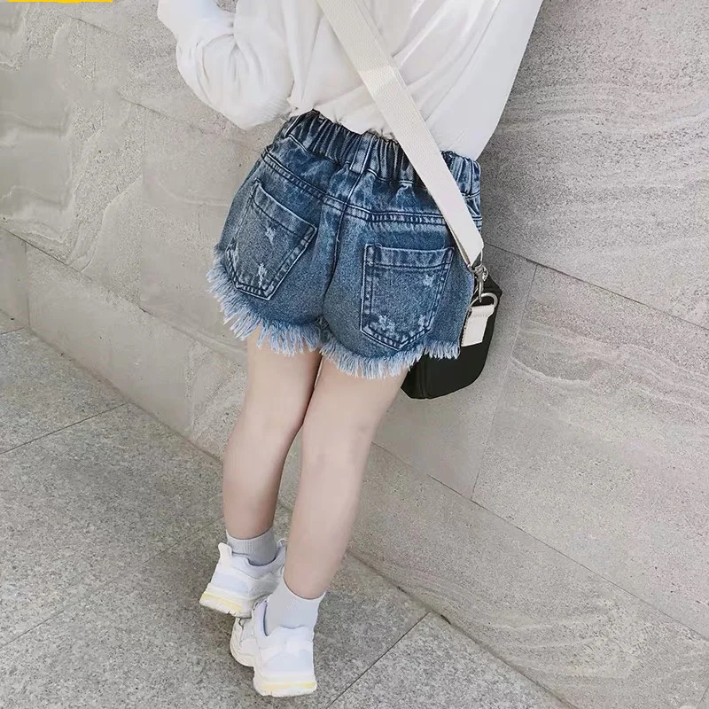 Джинсовые шорты для девочек 2-7 лет рваные штаны из денима с карманами и бахромой