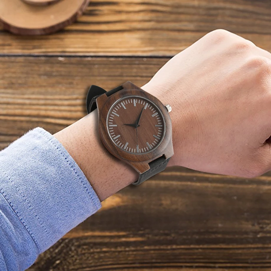 Новое поступление черный из натурального дерева бамбука наручные часы Для