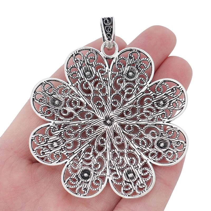 ZXZ 2 шт тибетские серебряные большие филигранные Цветочные Подвески для ожерелья