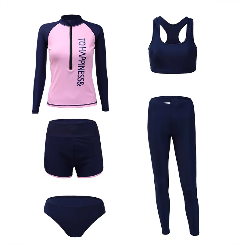 Женский комплект из 5 предметов пляжная одежда для серфинга топ на молнии с