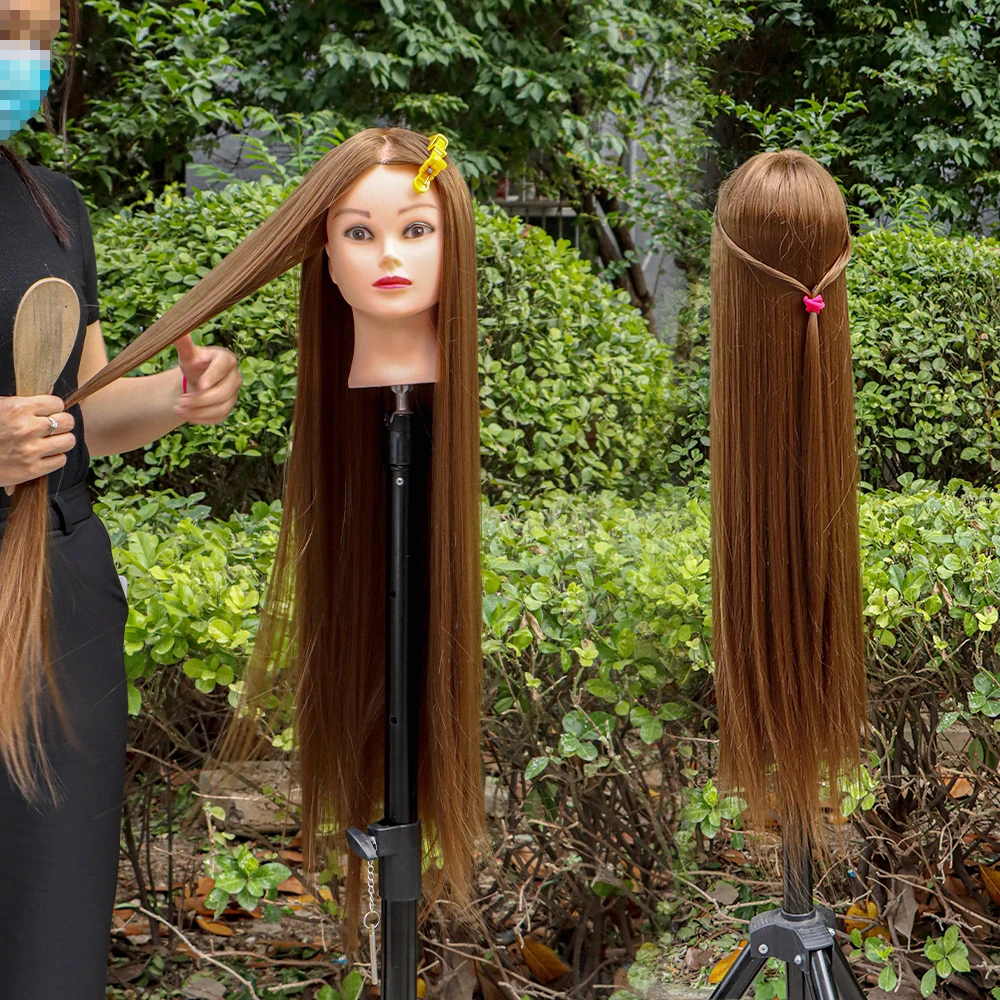 

80cm Female Mannequin Head with Synthetic Hair For Practice Hair Braiding Hairstyles Dolls Hairdressing Styling Training Head
